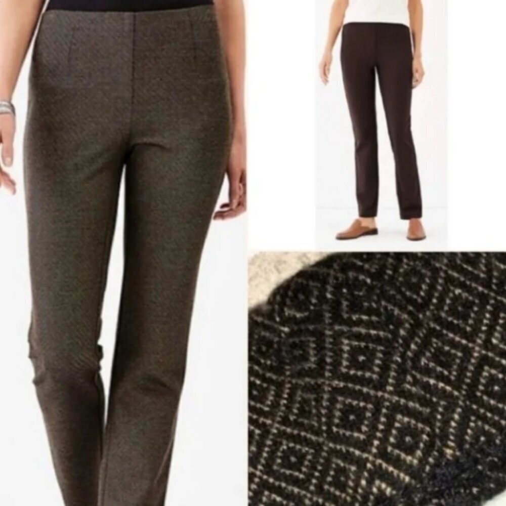 J. Jill Women's Ponte Slim Leg Petite Pull-On Black/Tan Patterned Pants Size MP